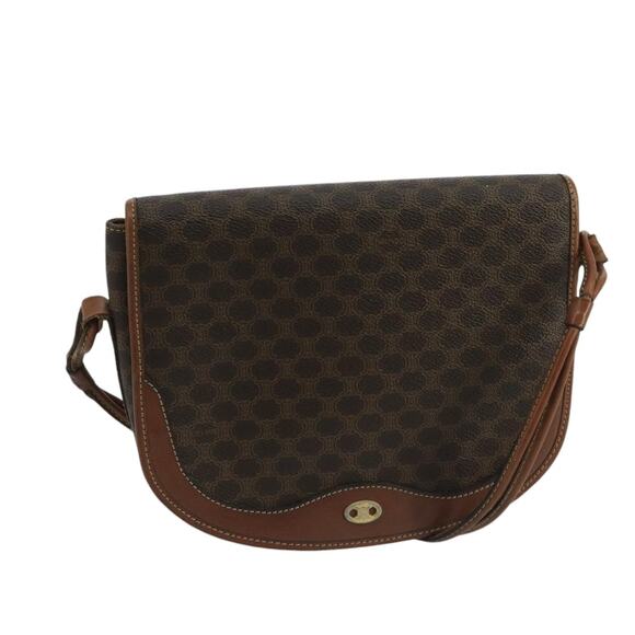CELINE Macadam Canvas Shoulder Bag Pvc Leather Brown - Picture 1 of 16